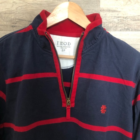 Vintage Izod Navy and Red Striped Rugby Shirt Sweater Small - Picture 5 of 9